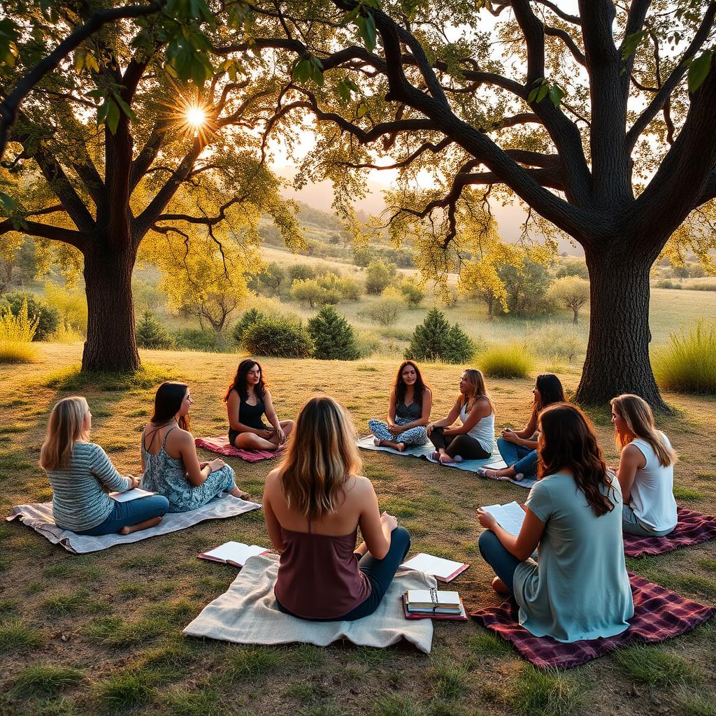 Women gathered outdoors for a creative retreat